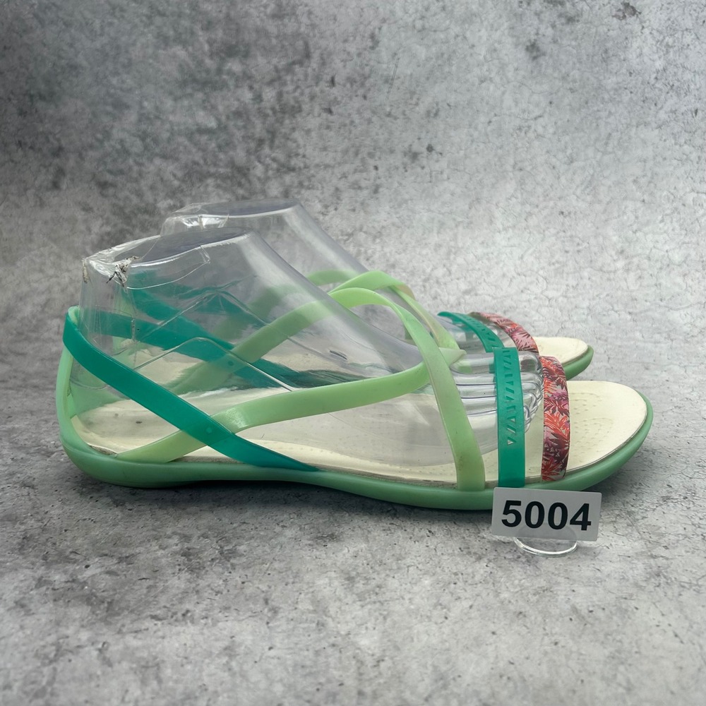 Crocs Isabella Strappy Sandals Womens 10 Green Floral Jelly Flat Comfort Summer